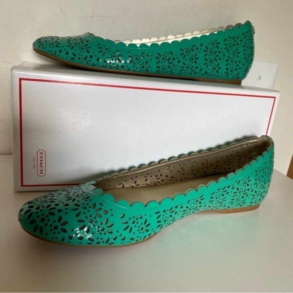 Coach Carsin Green Patent Leather Ballet Flat Loafer 10 NIB - Picture 9 of 16